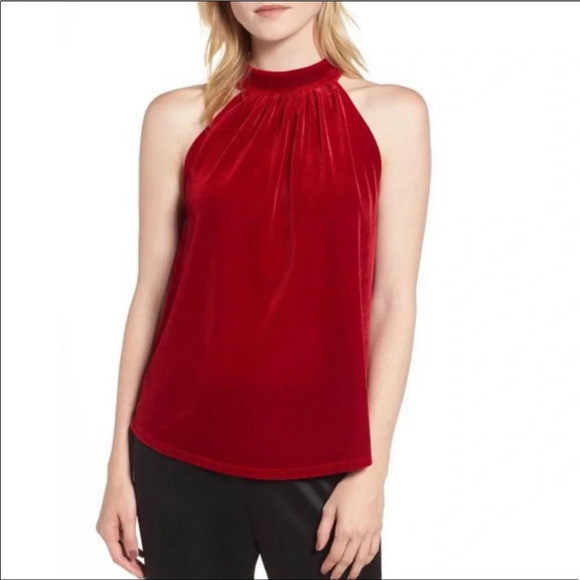 Gibson x Glam Squad Dede Velvet Tie Back Red Halter Top Size Small Holiday Top - Picture 9 of 10